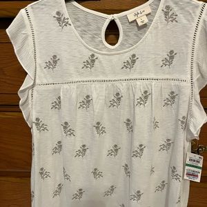 Style & co white shirt w/ gray floral design sleeveless new